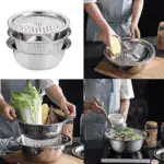 3 in 1 Stainless Steel Basin with Grater, Slicer, Colander, Drain Basket and Salad Maker Bowl
